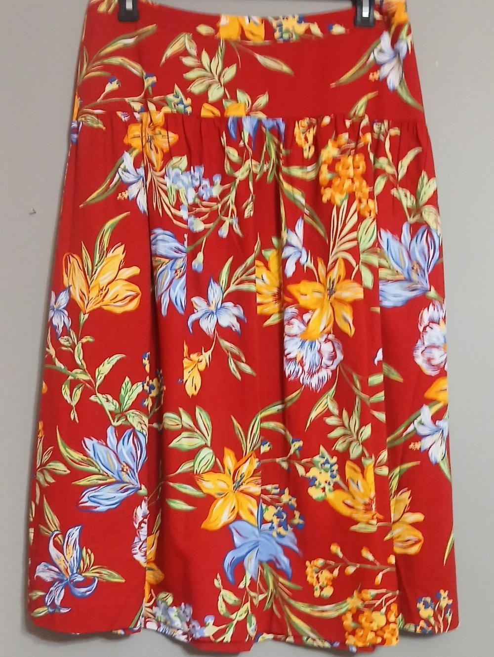 a new day Red Floral Circle Skirt with Yellow & Blue Blooms
